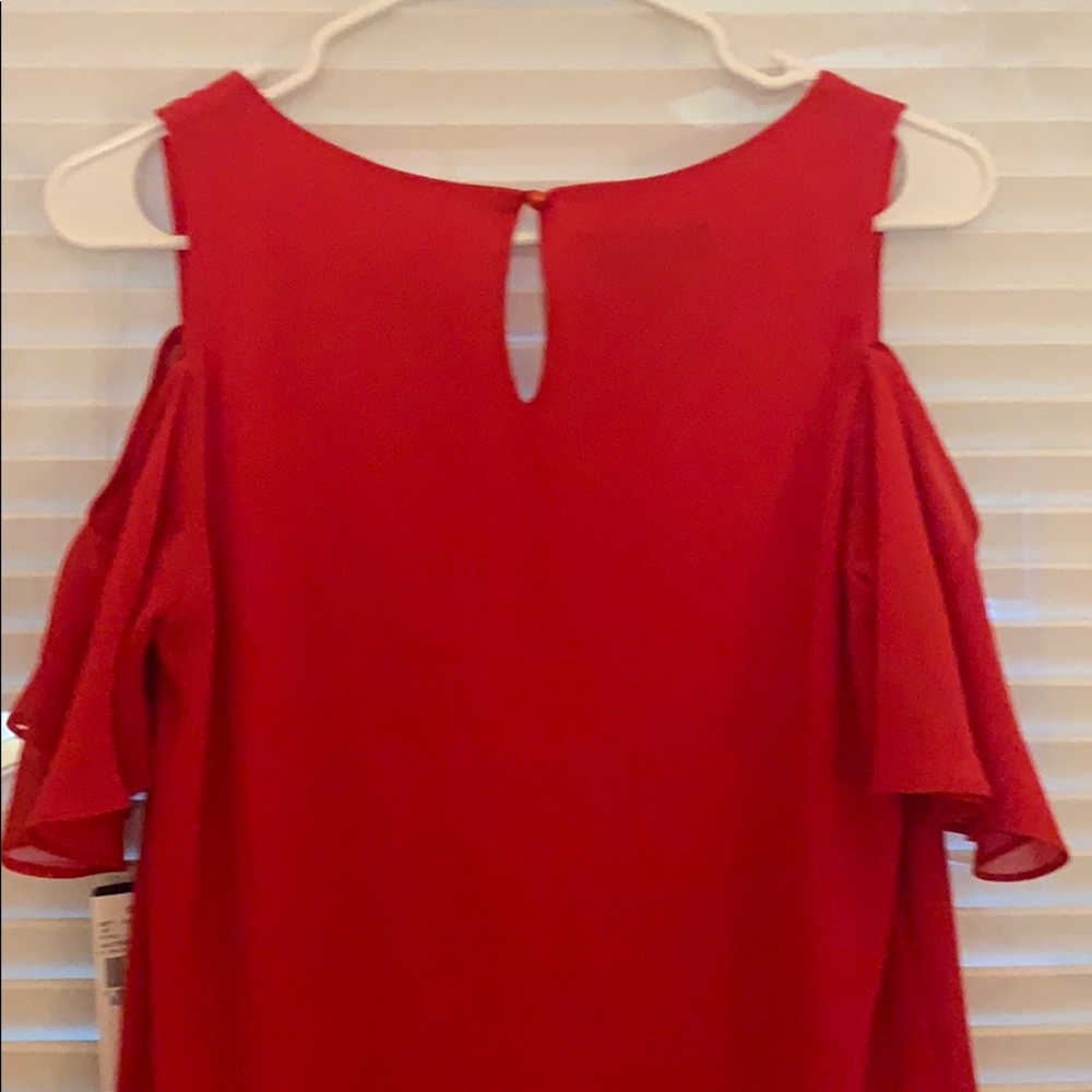Ruby red formal with off the shoulder sleeves - Picture 4 of 4